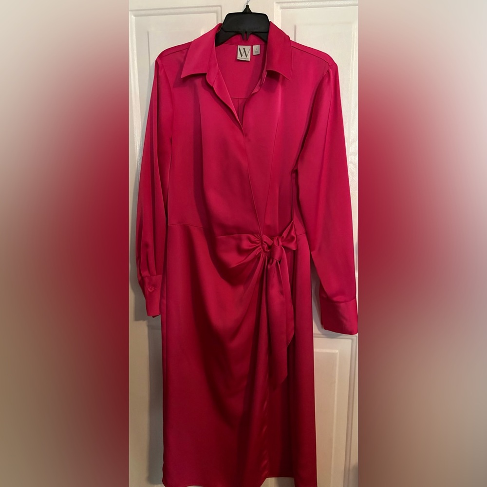 ‼️SOLD DOING LIVE 04/07/26‼️Worthington Fuchsia Button-Front Wrap Dress Large - Picture 2 of 10